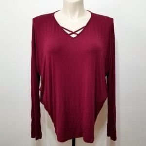 Francesca’s Collection maroon long sleeve cross neck top